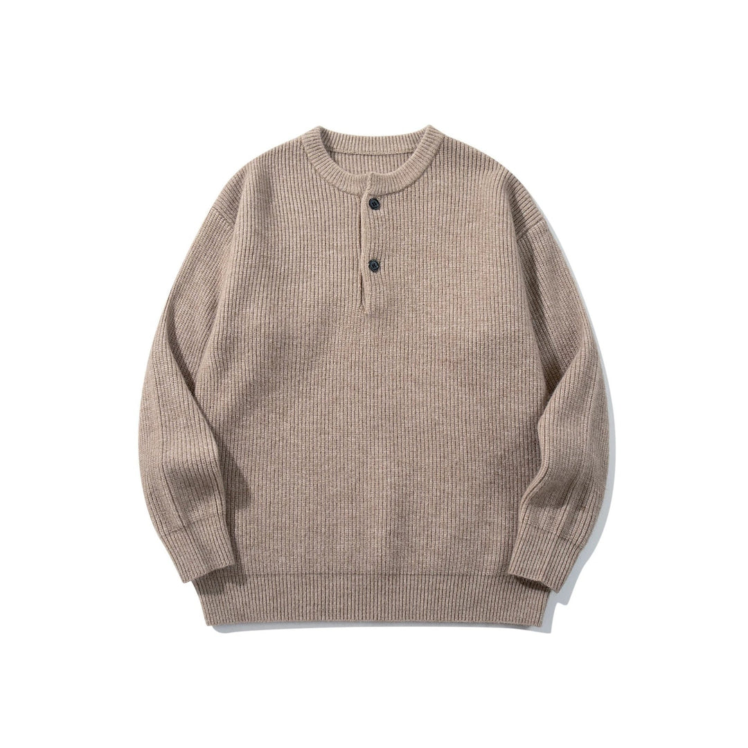 Herren Grobstrick-Henley-Pullover mit halber Knopfleiste und Rippbündchen Nord Taschen