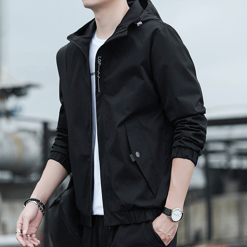Herren Leichter Kapuzen-Windbreaker im Urban-Minimalstil mit verdecktem Reißverschluss und elastischen Bündchen Nord Taschen