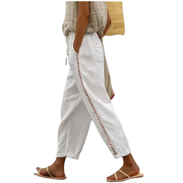 Damen Leichte Leinenhose mit seitlichen Knopfdetails