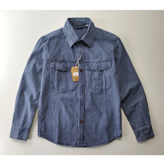 Herren Leichte gestreifte Denim-Worker-Hemdjacke mit aufgesetzten Pattentaschen Nord Taschen