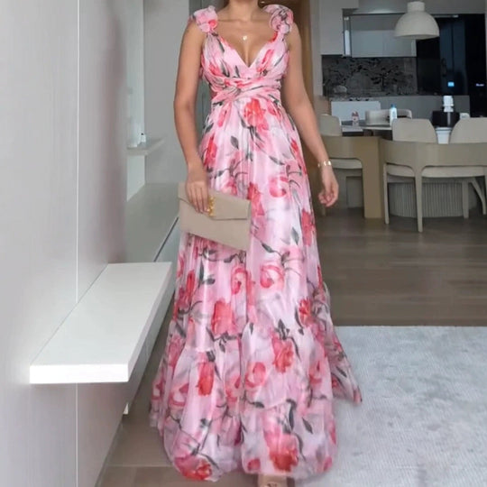 Damen Maxi-Kleid mit floralen Rüschen und schwingendem Design - Arvani
