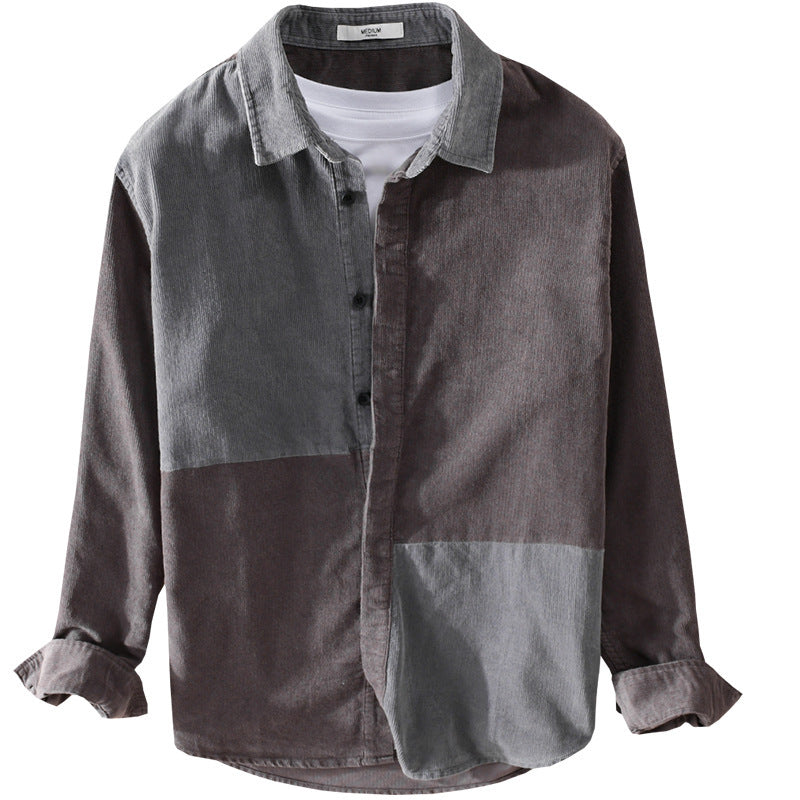 Herren Patchwork-Cordhemdjacke im Relaxed-Fit mit Kentkragen Nord Taschen