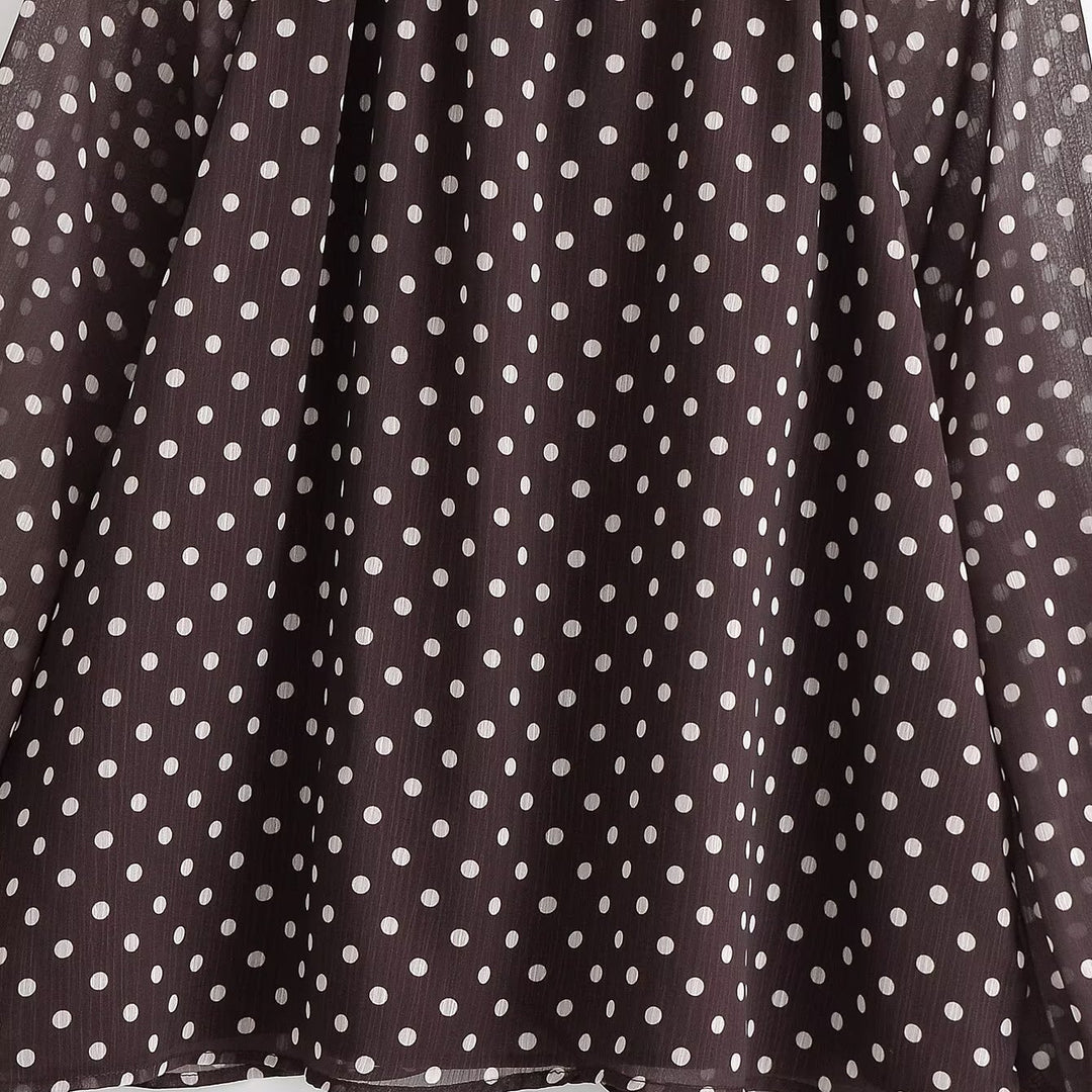 Damen Transparente gepunktete Chiffonbluse mit Schleifenkragen und Ballonärmeln Nord Taschen
