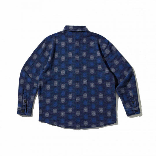 Unisex Kastenförmiges Overshirt mit geometrischem Allover‑Print und Brusttasche Nord Taschen