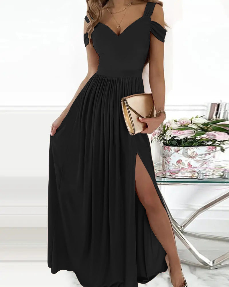 Damen Maxikleid mit schulterfreiem Design und raffiniertem Schlitz