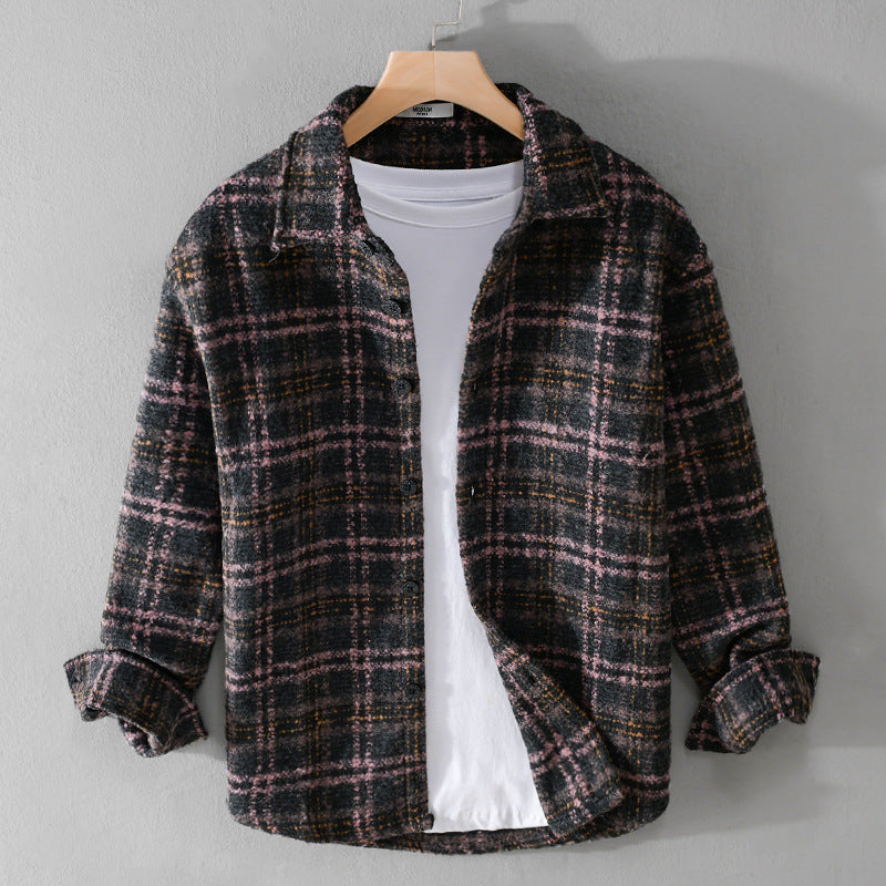 Herren Bouclé-Overshirt im Hemdjackenstil mit Kentkragen und Karomuster Nord Taschen