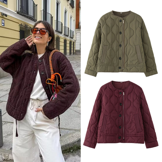 Damen Steppjacke mit rundem Steppmuster, Rundhals und Zwei-Wege-Reißverschluss Nord Taschen