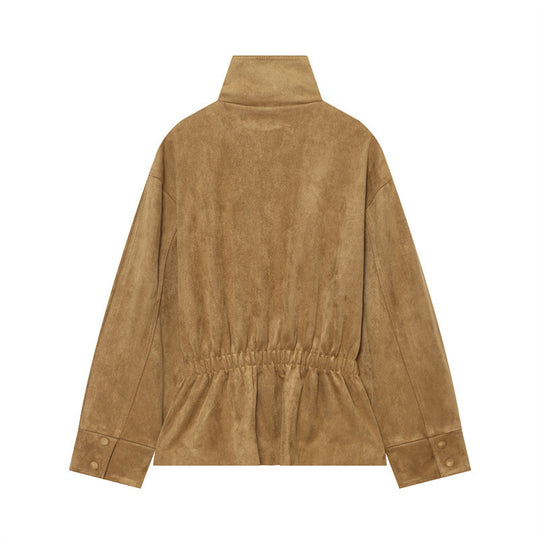 Damen Kurzjacke im Boxy-Cut aus Velourslederoptik mit hohem Stehkragen und Bindegürtel Nord Taschen