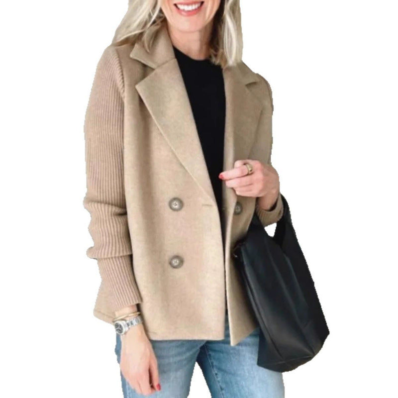 Damen Doppelreihige Blazer-Weste mit breitem Revers und gerippten Strickärmeln Nord Taschen