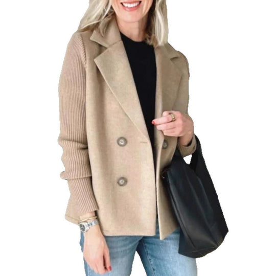 Damen Doppelreihige Blazer-Weste mit breitem Revers und gerippten Strickärmeln Nord Taschen