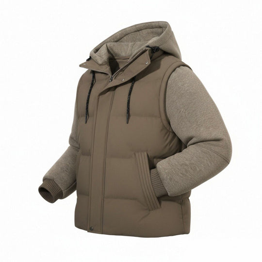 Herren Gepolsterte Hybrid-Kapuzenweste mit Sweatärmeln und Steppkörper Nord Taschen