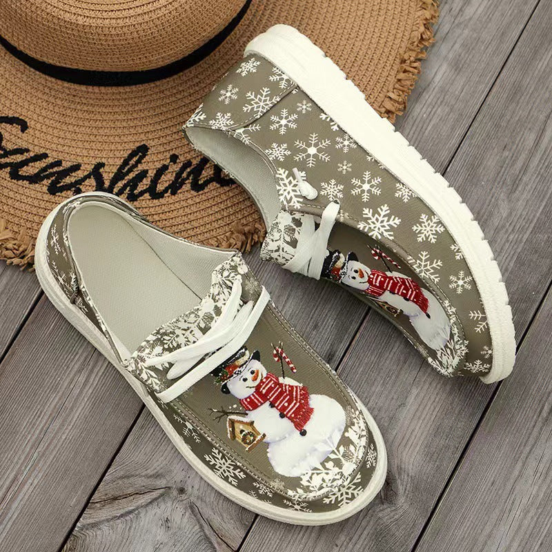 Damen Canvas‑Sneaker mit festlichem Schneemann‑Print, gepolstertem Komfortfußbett und rutschfester Gummisohle Nord Taschen