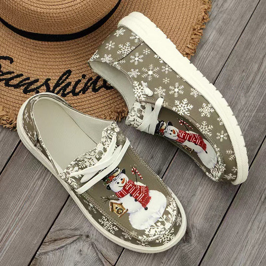 Damen Canvas‑Sneaker mit festlichem Schneemann‑Print, gepolstertem Komfortfußbett und rutschfester Gummisohle Nord Taschen