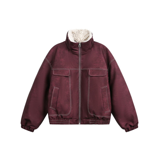 Herren Boxy Veloursleder‑Optik Blouson mit Teddyfutter und hohem Kragen Nord Taschen