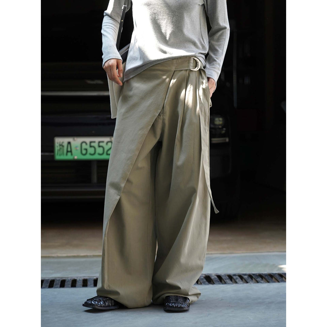 Damen Weite Wickel‑Hose mit D‑Ring‑Bund und Plissee-Detail Nord Taschen
