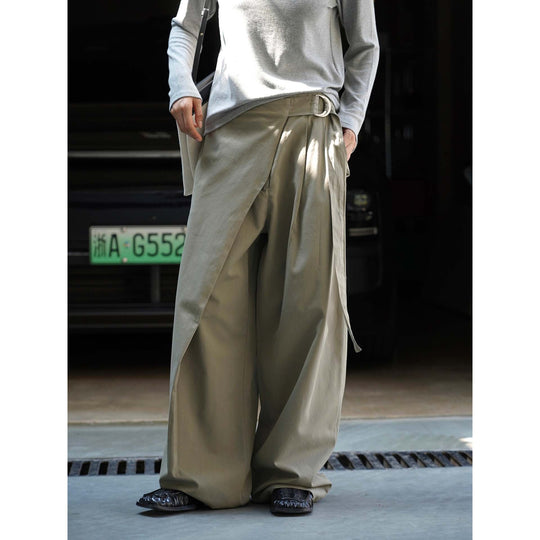 Damen Weite Wickel‑Hose mit D‑Ring‑Bund und Plissee-Detail Nord Taschen