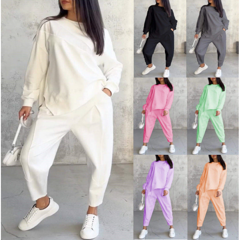 Damen Lässiges Zweiteiliges Lounge-Set mit Oversize-Sweatshirt und taillierter Tapered-Hose Nord Taschen
