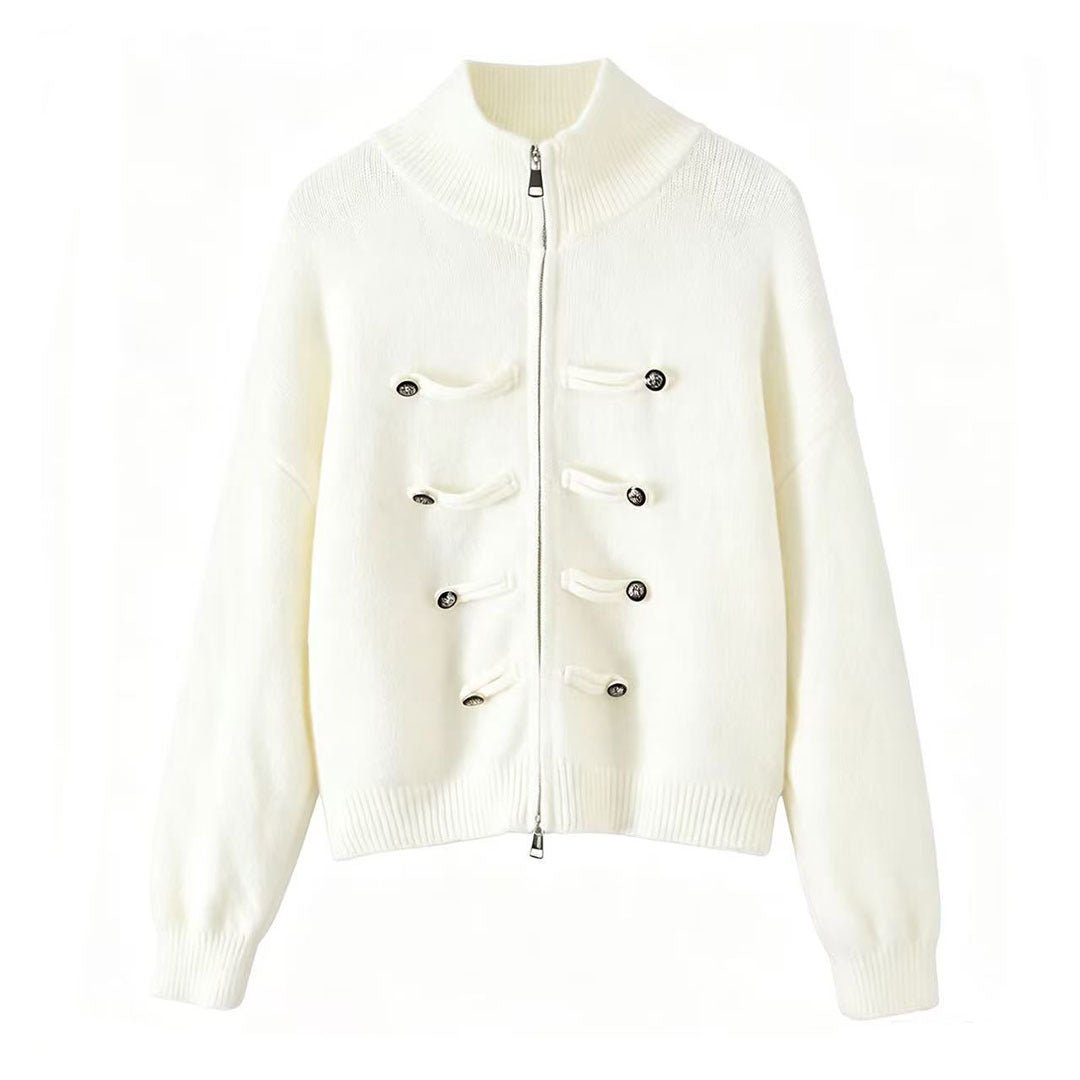 Damen Strickjacke mit Stehkragen, Reißverschluss und dekorativen Knotenblenden Nord Taschen