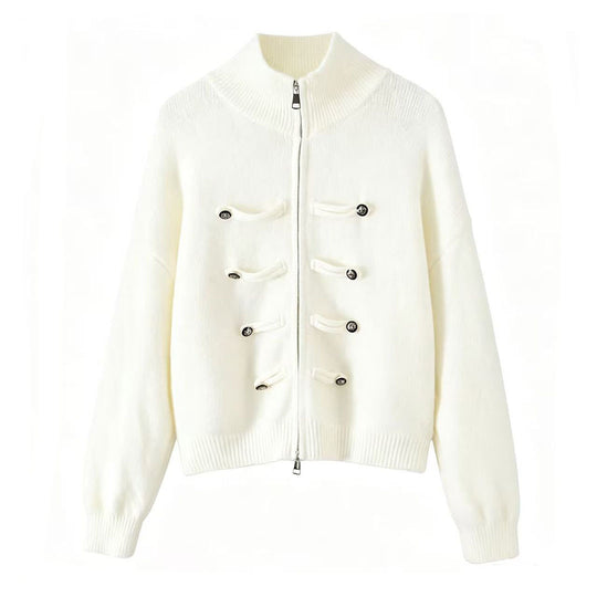 Damen Strickjacke mit Stehkragen, Reißverschluss und dekorativen Knotenblenden Nord Taschen