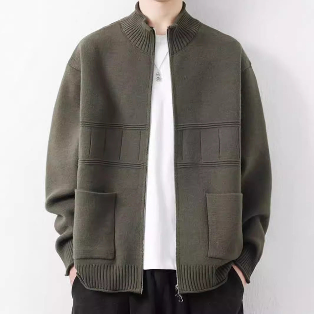 Herren Trendige Strickjacke mit hohen Kragen und Reißverschluss Nord Taschen
