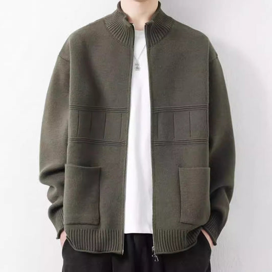 Herren Trendige Strickjacke mit hohen Kragen und Reißverschluss Nord Taschen