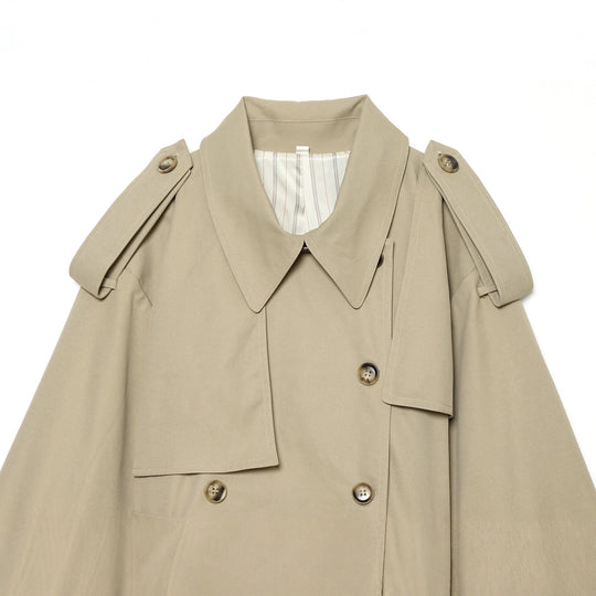 Damen Kurz-Cape-Trench mit Doppelreihe, Schulterklappen und Taillengürtel Nord Taschen