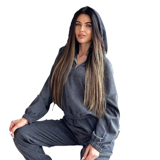 Damen Cordstoff Loungewear-Set mit Kapuzenpullover und Jogginghose Nord Taschen
