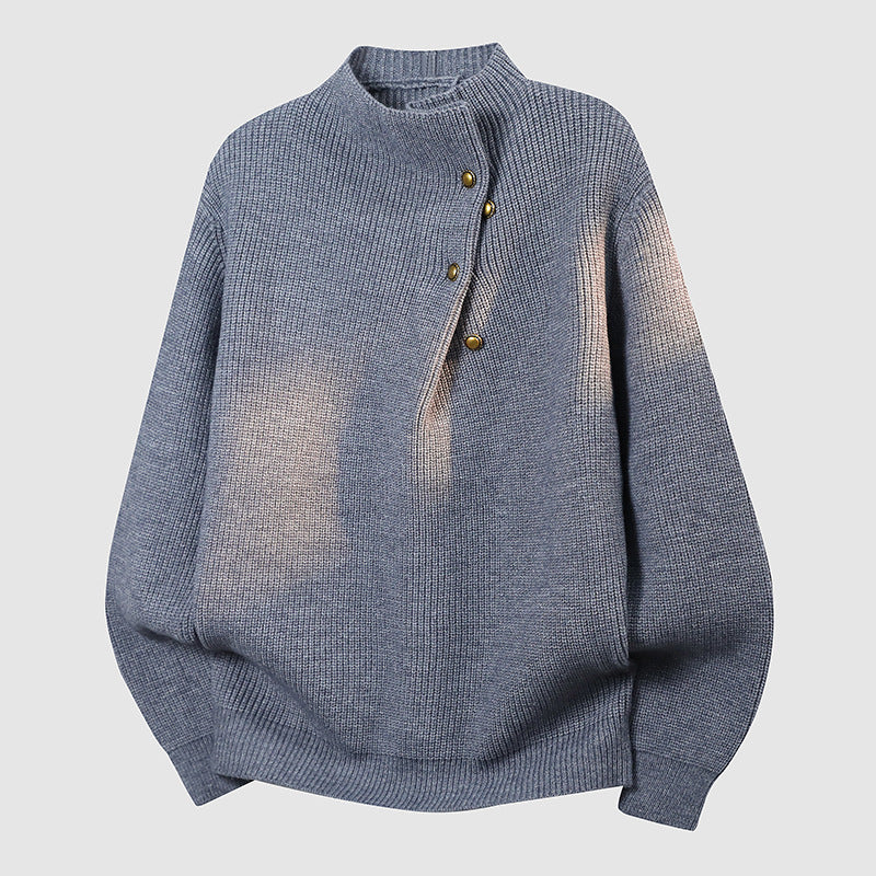 Damen Oversized Feinstrick-Pullover mit asymmetrischer Knopfleiste und Stehkragen Nord Taschen