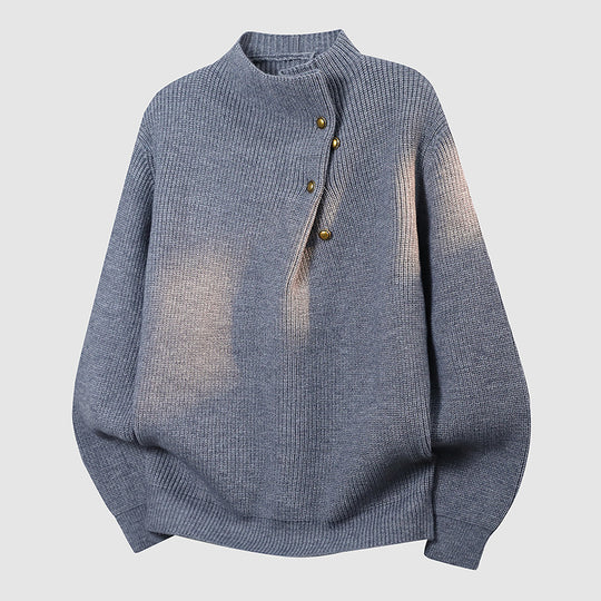 Damen Oversized Feinstrick-Pullover mit asymmetrischer Knopfleiste und Stehkragen Nord Taschen