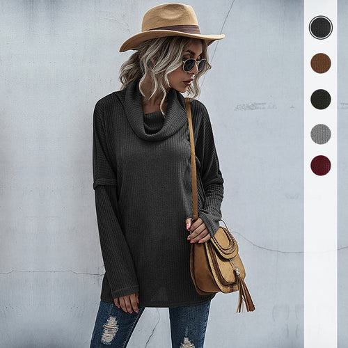 Damen Oversize Feinstrick-Tunika mit weitem Rollkragen und geripptem Strukturstrick Nord Taschen