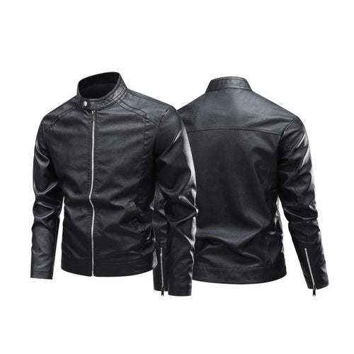 Herren Modische Lederjacke mit Stehkragen und praktischen Reißverschlusstaschen Nord Taschen
