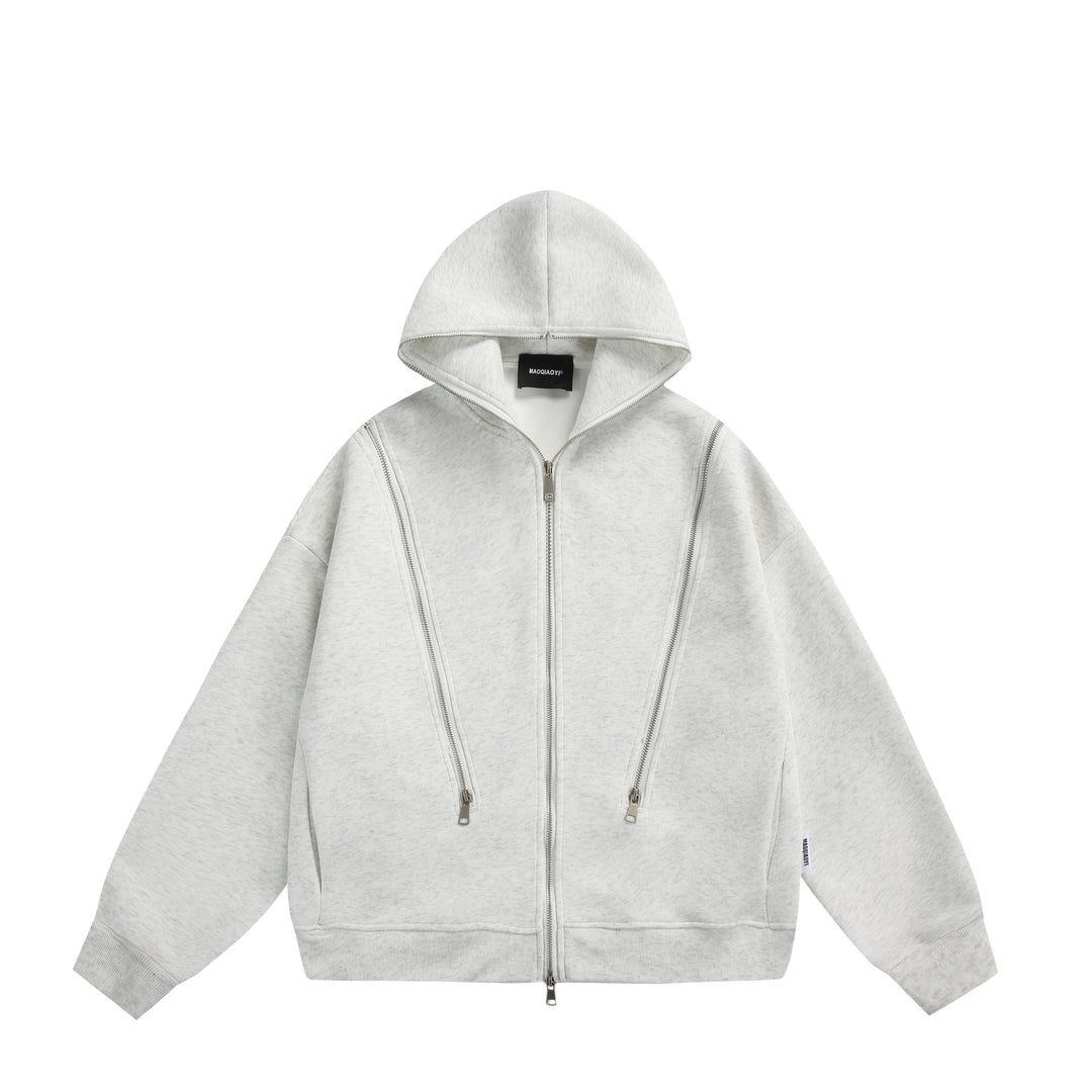 Unisex Kapuzen-Sweatjacke mit Doppelreißverschluss und Ziernaht-Panel Nord Taschen