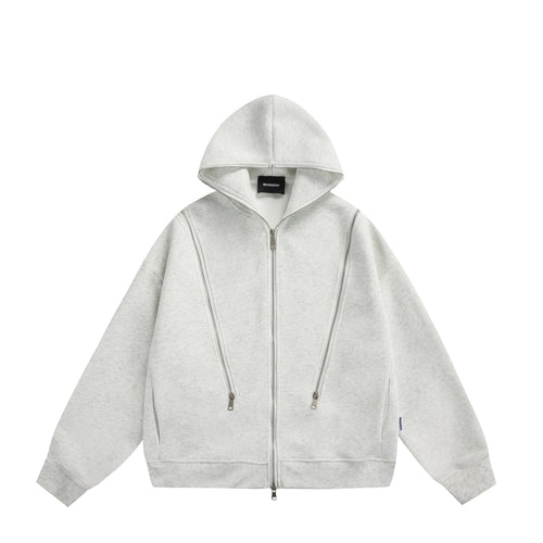 Unisex Kapuzen-Sweatjacke mit Doppelreißverschluss und Ziernaht-Panel Nord Taschen