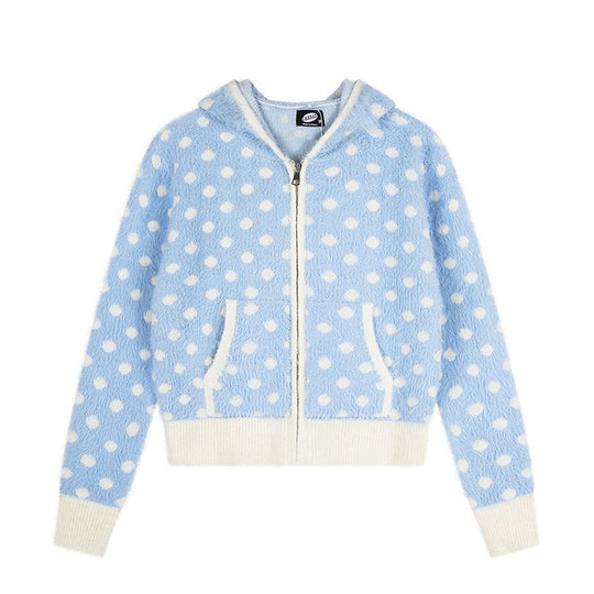 Damen Flauschige Kapuzen‑Zipjacke mit Polka‑Dot‑Jacquard und Eingrifftaschen Nord Taschen