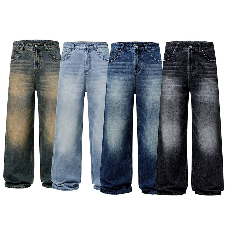 Herren Weite Vintage-Denim-Jeans mit ausgeprägtem Fade und geradem Bein Nord Taschen