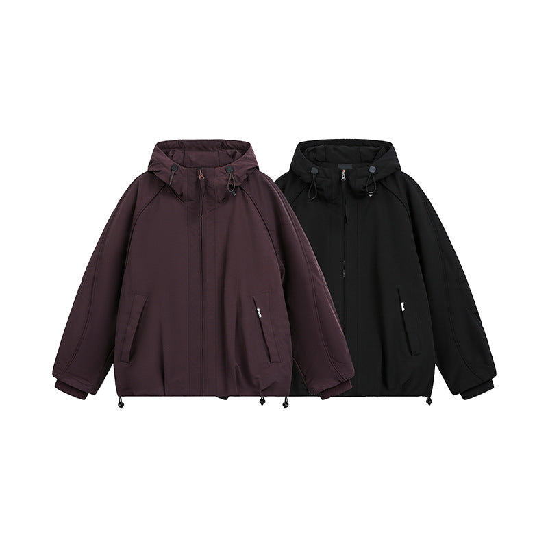 Damen Oversized wattierte Kapuzenjacke mit Raglanärmeln und Kordelzug Nord Taschen