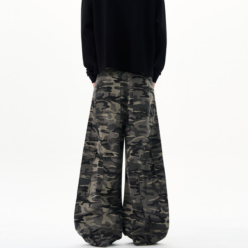 Herren Extraweite Camouflage-Cargohose im Baggy‑Cut mit tiefem Schritt Nord Taschen