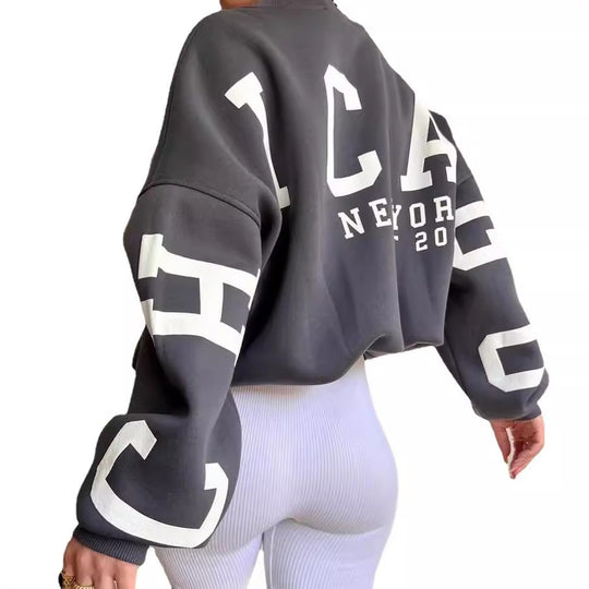 Damen Oversized Sweatshirt mit Blockprint-Ärmeln und weitem Drop-Shoulder-Schnitt Nord Taschen