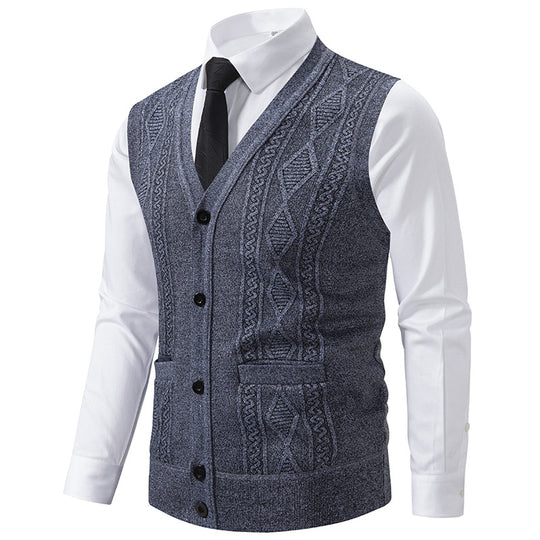 Herren Ärmellose Strickweste mit Rauten‑Muster, V‑Ausschnitt und Knopfleiste Nord Taschen
