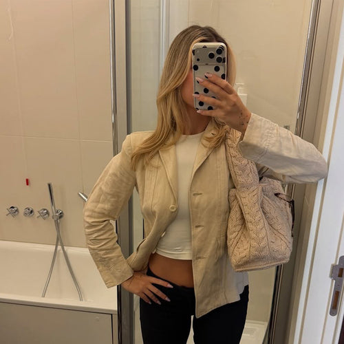 Damen Leichter strukturierter Leinenblazer mit Relaxed‑Fit, Ein-Knopf‑Verschluss & aufgesetzten Taschen Nord Taschen