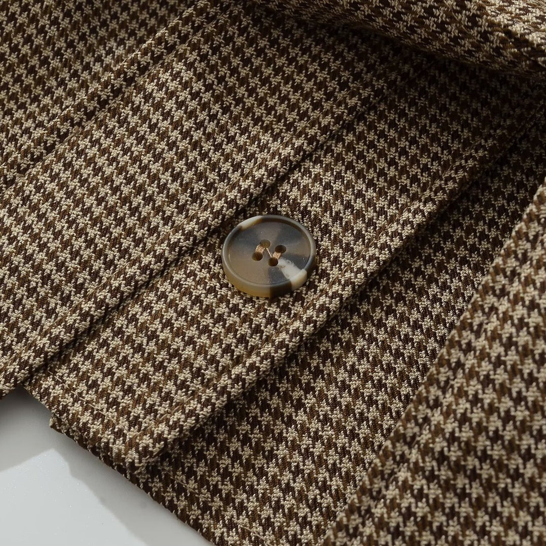Damen Kurzblazer mit taillierendem Bindegürtel und Hahnentrittmuster Nord Taschen