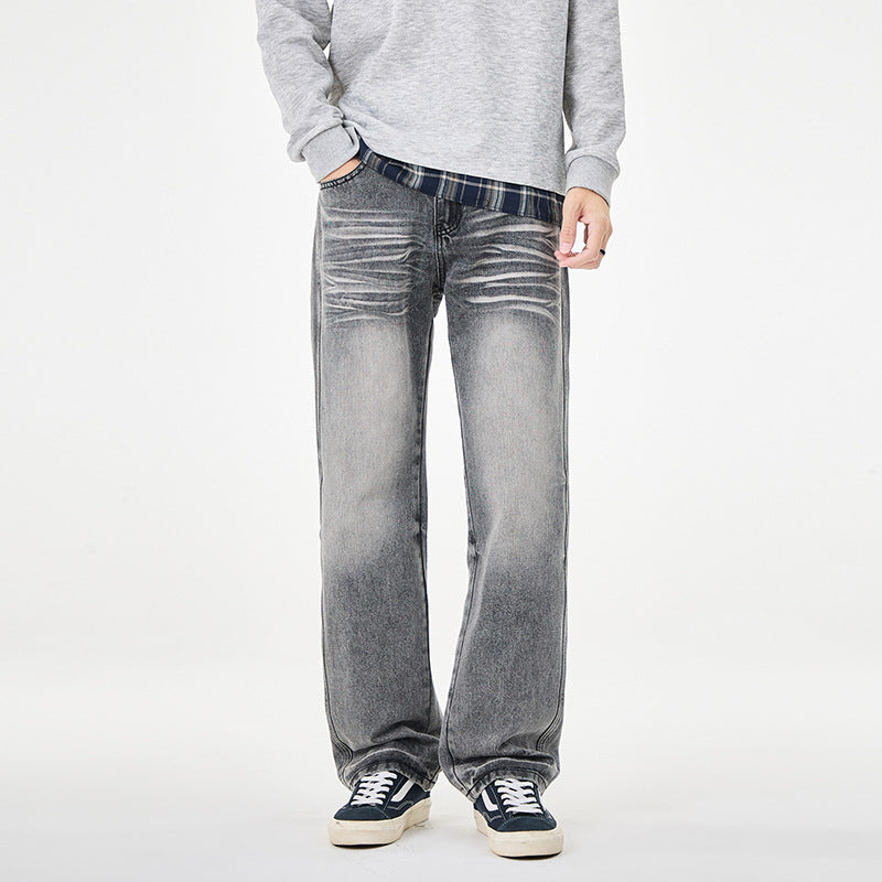 Herren Weit geschnittene Vintage-Denim-Jeans mit low-rise, Whisker‑Effekt und relaxed Bein Nord Taschen