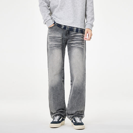 Herren Weit geschnittene Vintage-Denim-Jeans mit low-rise, Whisker‑Effekt und relaxed Bein Nord Taschen