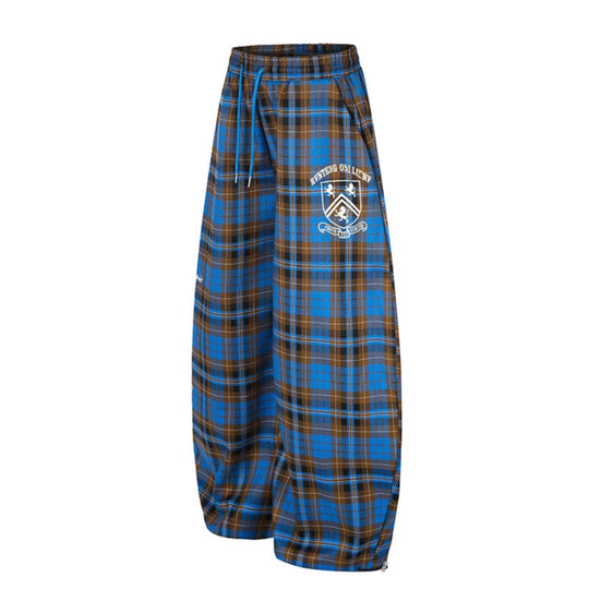 Damen Extraweite Karierte Palazzo-Loungehose mit elastischem Komfortbund, Tunnelzug und verstellbarem Saumkordel Nord Taschen