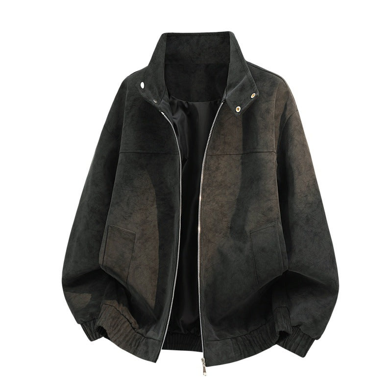 Herren Oversize Velours‑Optik Bomberjacke mit Stehkragen, Zwei‑Wege‑Reißverschluss & elastischem Saum Nord Taschen
