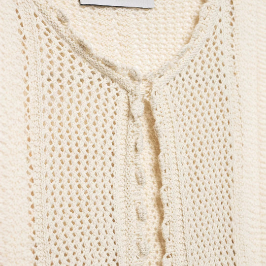 Damen Gehäkelte Kurzstrickjacke mit Scallop-Kante und Ajour‑Lochmuster Nord Taschen