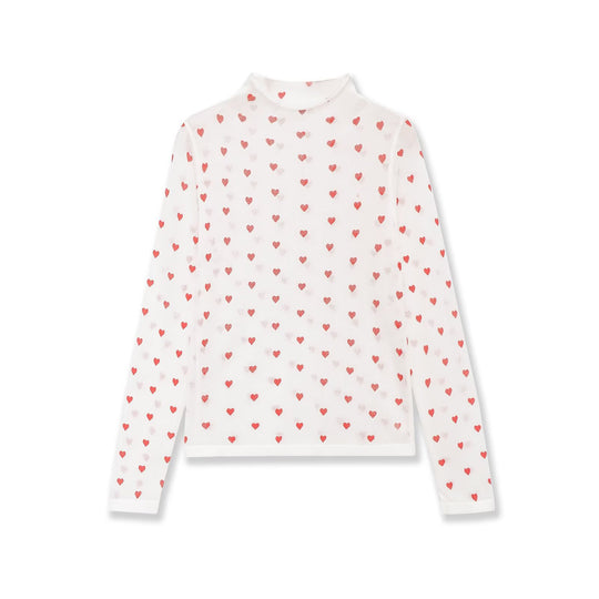 Damen Langarm-Feinstrickshirt mit Stehkragen und Allover-Herzjacquard Nord Taschen