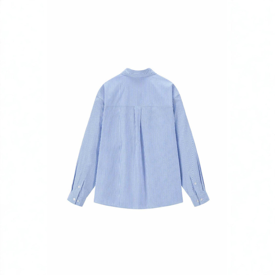 Damen Oversize-Hemdbluse mit feinem Nadelstreifen und gestickter Schleifen-Brusttasche Nord Taschen