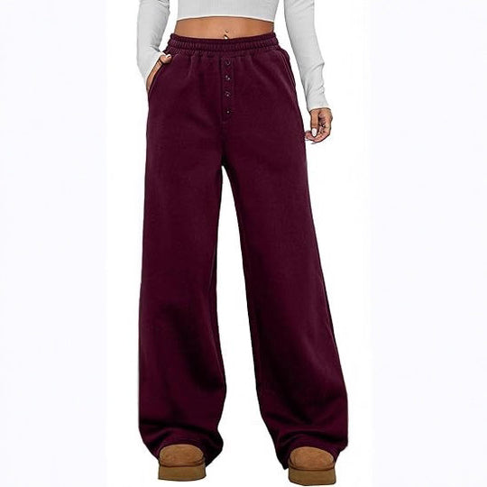 Damen Kuschelige Fleece-Sweatpants mit weitem Bein und hohem Elastikbund Nord Taschen