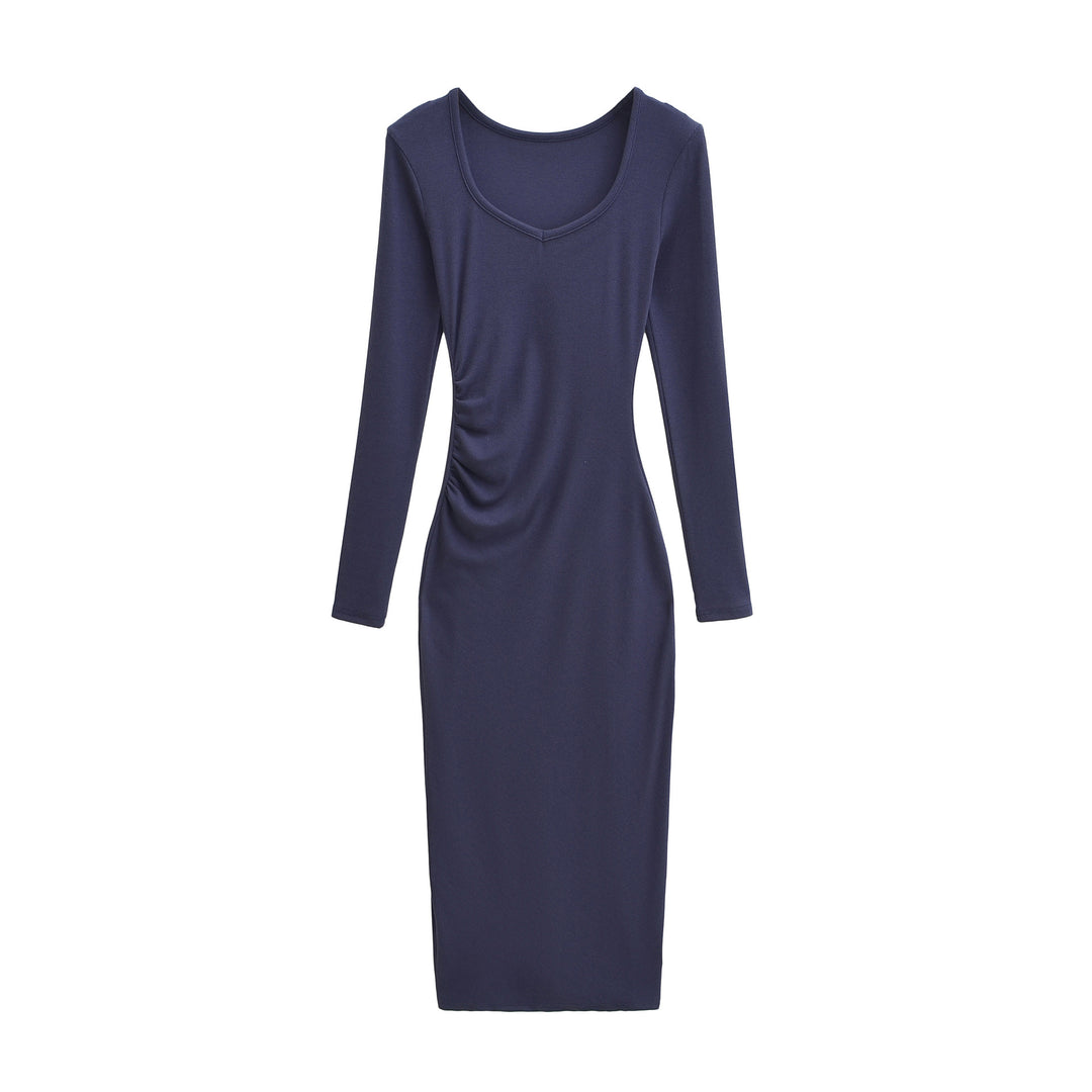 Damen Enganliegendes Midikleid mit seitlicher Raffung und doppeltem Ausschnitt Nord Taschen